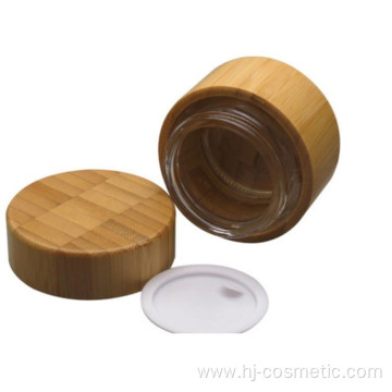 wholesale cosmetic containers face cream use 5g 15g 30g 50g 100g frosted clear glass Jar with bamboo lid